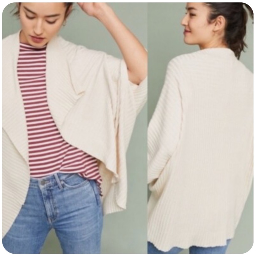 Anthropologie Pure +Good cream rubbed shrug / cocoon sweater